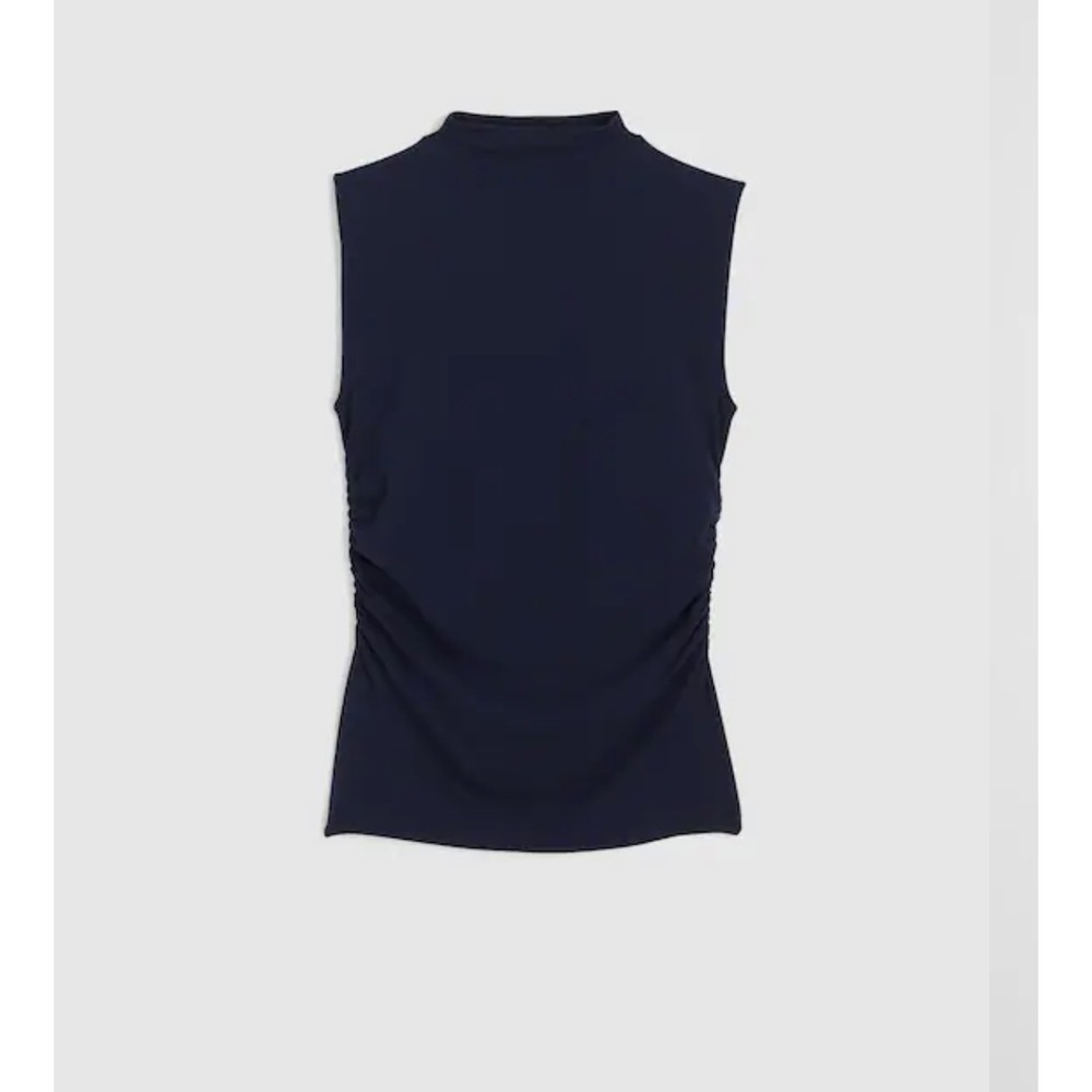 Madewell Ruched Mockneck Tank Womens M Blue Cotton Blend Sleeveless Stretch NWT